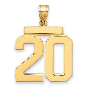 14k Yellow Gold, Athletic Collection, Large Polished Number 20 Pendant
